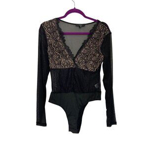 Lulus Black Lace Mesh Bodysuit Size Large